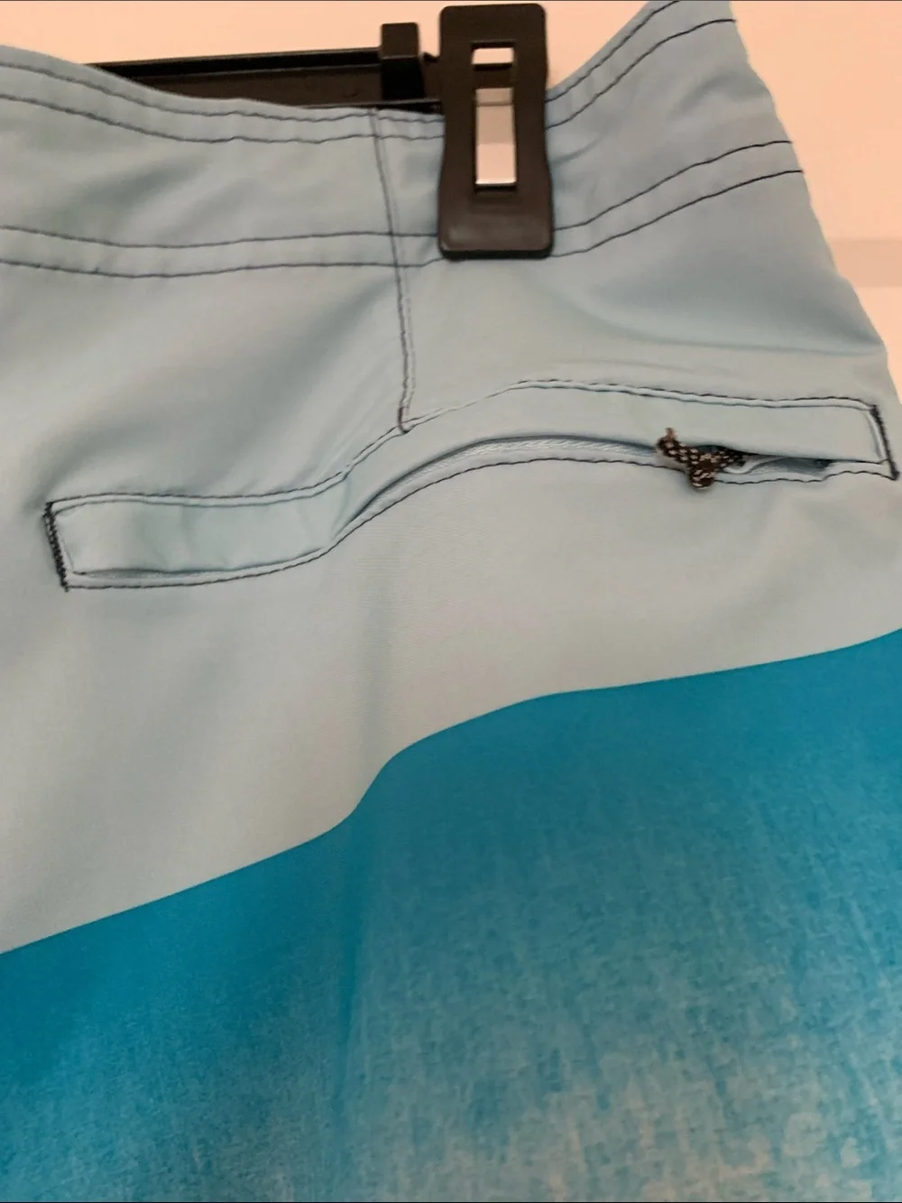 burnside Light Blue & Navy Tropical Leaf Swim Trunks